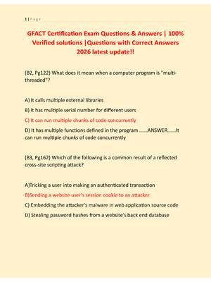 Preview of GFACT Certification Exam Questions &amp; Answers | 100%  Verified solutions |Questions with Correct Answers  2026 latest update!!
