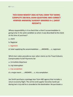 Preview of TICO EXAM NEWEST 2026 ACTUAL EXAM TEST BANK|  COMPLETE 200 REAL EXAM QUESTIONS AND CORRECT