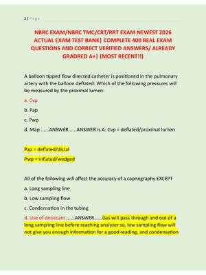 Preview of NBRC EXAM/NBRC TMC/CRT/RRT EXAM NEWEST 2026  ACTUAL EXAM TEST BANK| COMPLETE 400 REAL EXAM
