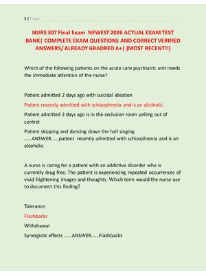 Preview of NURS 307 Final Exam  NEWEST 2026 ACTUAL EXAM TEST  BANK| COMPLETE EXAM QUESTIONS AND CORRE
