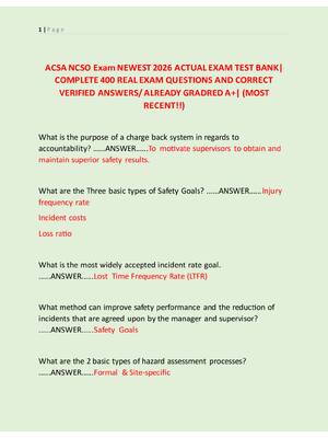 Preview of ACSA NCSO Exam NEWEST 2026 ACTUAL EXAM TEST BANK|  COMPLETE 400 REAL EXAM QUESTIONS AND CO