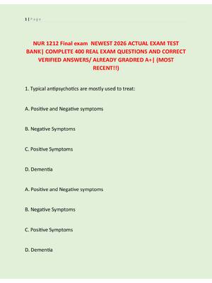 Preview of NUR 1212 Final exam  NEWEST 2026 ACTUAL EXAM TEST  BANK| COMPLETE 400 REAL EXAM QUESTIONS