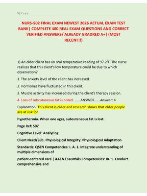 Preview of NURS-502 FINAL EXAM NEWEST 2026 ACTUAL EXAM TEST  BANK| COMPLETE 400 REAL EXAM QUESTIONS A