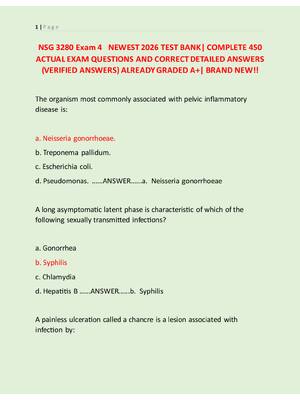 Preview of NSG 3280 Exam 4   NEWEST 2026 TEST BANK| COMPLETE 450  ACTUAL EXAM QUESTIONS AND CORRECT D