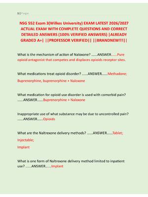 Preview of NSG 552 Exam 3(Wilkes University) EXAM LATEST 2026/2027  ACTUAL EXAM WITH COMPLETE QUESTIO