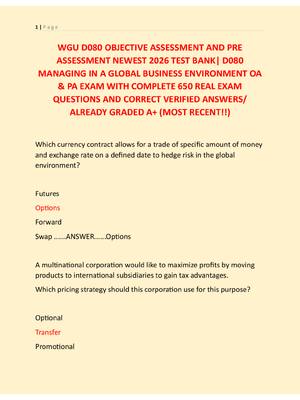 Preview of WGU D080 OBJECTIVE ASSESSMENT AND PRE  ASSESSMENT NEWEST 2026 TEST BANK| D080  MANAGING IN