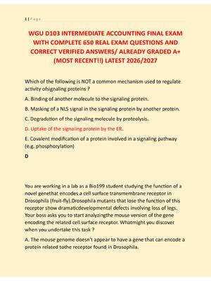 Preview of WGU D103 INTERMEDIATE ACCOUNTING FINAL EXAM  WITH COMPLETE 650 REAL EXAM QUESTIONS AND  CO