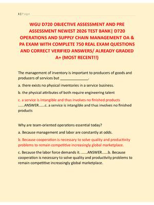 Preview of WGU D720 OBJECTIVE ASSESSMENT AND PRE  ASSESSMENT NEWEST 2026 TEST BANK| D720  OPERATIONS