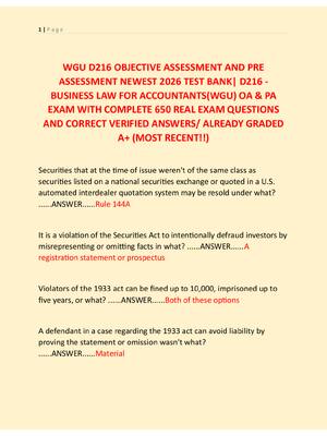 Preview of WGU D216 OBJECTIVE ASSESSMENT AND PRE  ASSESSMENT NEWEST 2026 TEST BANK| D216 -  BUSINESS