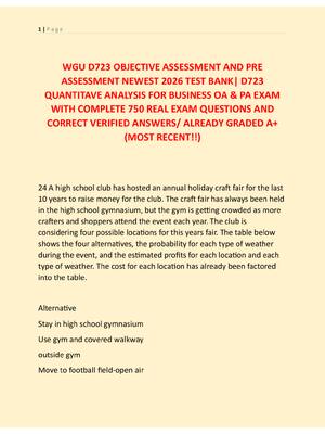 Preview of WGU D723 OBJECTIVE ASSESSMENT AND PRE  ASSESSMENT NEWEST 2026 TEST BANK| D723  QUANTITAVE