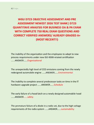 Preview of WGU D723 OBJECTIVE ASSESSMENT AND PRE  ASSESSMENT NEWEST 2026 TEST BANK| D723  QUANTITAVE