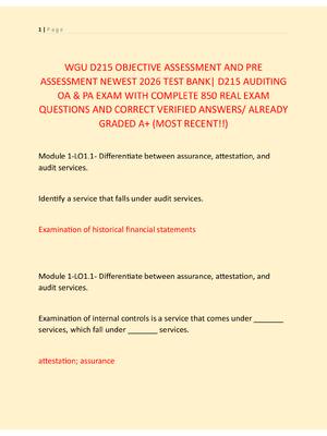 Preview of WGU D215 OBJECTIVE ASSESSMENT AND PRE  ASSESSMENT NEWEST 2026 TEST BANK| D215 AUDITING  OA