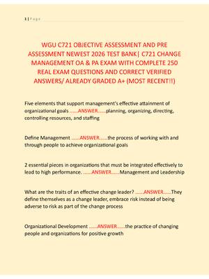Preview of WGU C721 OBJECTIVE ASSESSMENT AND PRE  ASSESSMENT NEWEST 2026 TEST BANK| C721 CHANGE  MANA