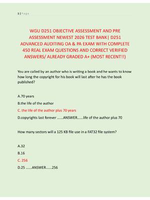 Preview of WGU D251 OBJECTIVE ASSESSMENT AND PRE  ASSESSMENT NEWEST 2026 TEST BANK| D251  ADVANCED AU