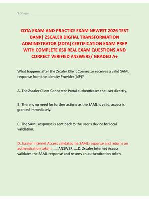 Preview of ZDTA EXAM AND PRACTICE EXAM NEWEST 2026 TEST  BANK| ZSCALER DIGITAL TRANSFORMATION  ADMINI