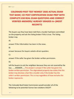 Preview of COLORADO POST TEST NEWEST 2026 ACTUAL EXAM  TEST BANK| CO POST CERTIFICATION EXAM PREP WIT