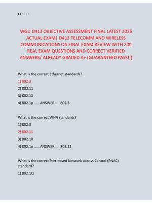 Preview of WGU D413 OBJECTIVE ASSESSMENT FINAL LATEST 2026  ACTUAL EXAM| D413 TELECOMM AND WIRELESS
