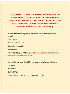 Preview of CCA (CERTIFIED CROP ADVISOR) EXAM AND PRACTICE  EXAM NEWEST 2026 TEST BANK| CERTIFIED CROP