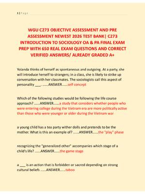 Preview of WGU C273 OBJECTIVE ASSESSMENT AND PRE  ASSESSMENT NEWEST 2026 TEST BANK| C273  INTRODUCTIO