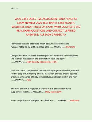 Preview of WGU C458 OBJECTIVE ASSESSMENT AND PRACTICE  EXAM NEWEST 2026 TEST BANK| C458 HEALTH,  WELL