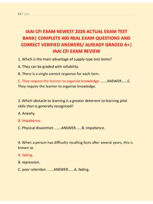 Preview of IAAI CFI EXAM NEWEST 2026 ACTUAL EXAM TEST  BANK| COMPLETE 400 REAL EXAM QUESTIONS AND  CO