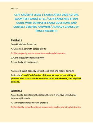 Preview of CCFT CROSSFIT LEVEL 1 EXAM LATEST 2026 ACTUAL  EXAM TEST BANK| CF-L1 / CCFT EXAM AND STUDY