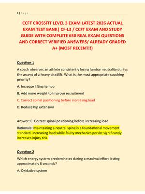 Preview of CCFT CROSSFIT LEVEL 3 EXAM LATEST 2026 ACTUAL  EXAM TEST BANK| CF-L3 / CCFT EXAM AND STUDY