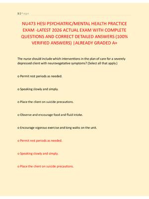 Preview of NU473 HESI PSYCHIATRIC/MENTAL HEALTH PRACTICE  EXAM -LATEST 2026 ACTUAL EXAM WITH COMPLETE