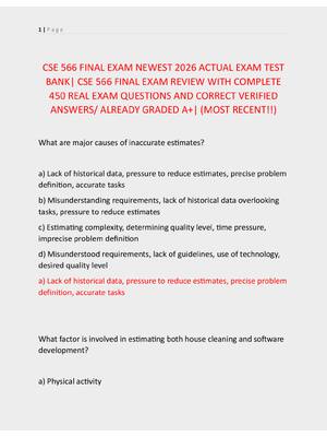 Preview of CSE 566 FINAL EXAM NEWEST 2026 ACTUAL EXAM TEST  BANK| CSE 566 FINAL EXAM REVIEW WITH COMP