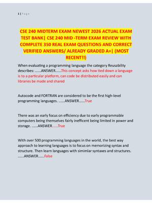 Preview of CSE 240 MIDTERM EXAM NEWEST 2026 ACTUAL EXAM  TEST BANK| CSE 240 MID -TERM EXAM REVIEW WIT