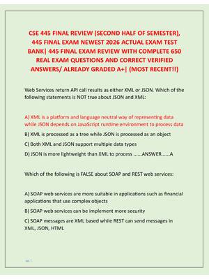 Preview of CSE 445 FINAL REVIEW (SECOND HALF OF SEMESTER),  445 FINAL EXAM NEWEST 2026 ACTUAL EXAM TE