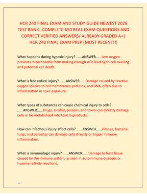 Preview of HCR 240 FINAL EXAM AND STUDY GUIDE NEWEST 2026  TEST BANK| COMPLETE 650 REAL EXAM QUESTION