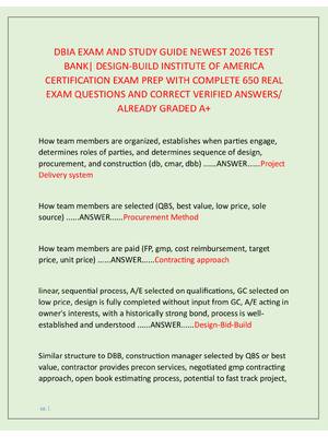 Preview of DBIA EXAM AND STUDY GUIDE NEWEST 2026 TEST  BANK| DESIGN-BUILD INSTITUTE OF AMERICA  CERTI