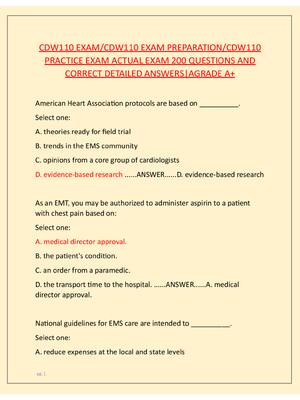 Preview of CDW110 EXAM/CDW110 EXAM PREPARATION/CDW110  PRACTICE EXAM ACTUAL EXAM 200 QUESTIONS AND  C