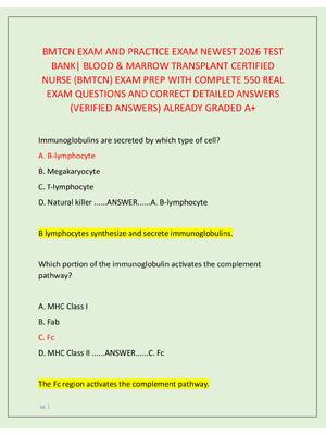 Preview of BMTCN EXAM AND PRACTICE EXAM NEWEST 2026 TEST  BANK| BLOOD & MARROW TRANSPLANT CERTIFIED