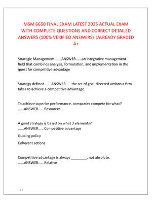 Preview of MSM 6650 FINAL EXAM LATEST 2025 ACTUAL EXAM  WITH COMPLETE QUESTIONS AND CORRECT DETAILED