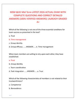 Preview of MSM 6633 Mid-Term LATEST 2026 ACTUAL EXAM WITH  COMPLETE QUESTIONS AND CORRECT DETAILED  A