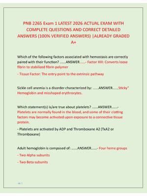 Preview of PNB 2265 Exam 1 LATEST 2026 ACTUAL EXAM WITH  COMPLETE QUESTIONS AND CORRECT DETAILED  ANS