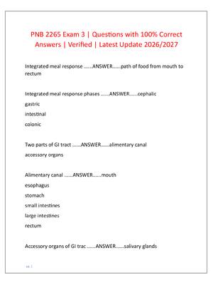 Preview of PNB 2265 Exam 3 | Questions with 100% Correct  Answers | Verified | Latest Update 2026/202