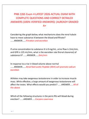 Preview of PNB 2265 Exam 4 LATEST 2026 ACTUAL EXAM WITH  COMPLETE QUESTIONS AND CORRECT DETAILED  ANS