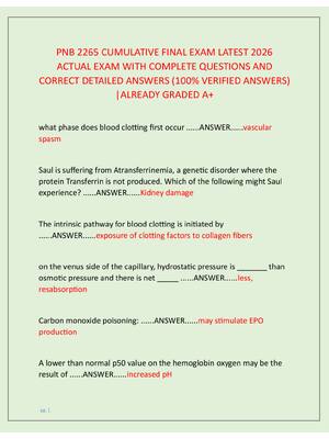 Preview of PNB 2265 CUMULATIVE FINAL EXAM LATEST 2026  ACTUAL EXAM WITH COMPLETE QUESTIONS AND  CORRE