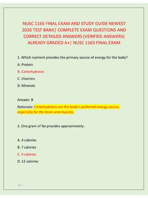 Preview of NUSC 1165 FINAL EXAM AND STUDY GUIDE NEWEST  2026 TEST BANK| COMPLETE EXAM QUESTIONS AND