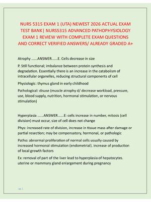 Preview of NURS 5315 EXAM 1 (UTA) NEWEST 2026 ACTUAL EXAM  TEST BANK| NURS5315 ADVANCED PATHOPHYSIOLO