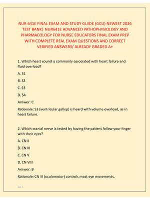 Preview of NUR 641E FINAL EXAM AND STUDY GUIDE (GCU) NEWEST 2026  TEST BANK| NUR641E ADVANCED PATHOPH