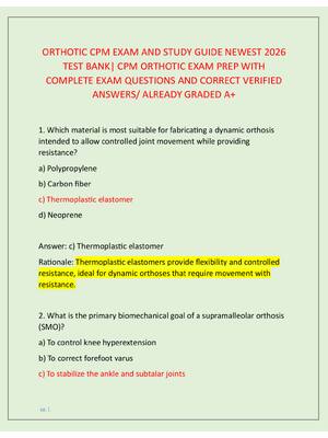 Preview image for ORTHOTIC CPM EXAM AND STUDY GUIDE NEWEST 2026  TEST BANK| CPM ORTHOTIC EXAM PREP WITH  COMPLETE EXAM QUESTIONS AND CORRECT VERIFIED  ANSWERS/ ALREADY GRADED A+