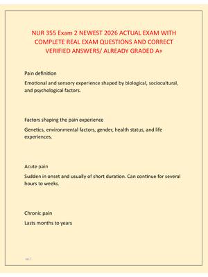 Preview image for NUR 355 Exam 2 NEWEST 2026 ACTUAL EXAM WITH  COMPLETE REAL EXAM QUESTIONS AND CORRECT  VERIFIED ANSWERS/ ALREADY GRADED A+