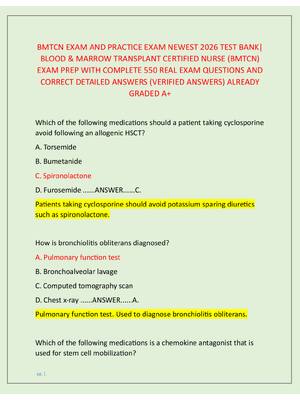 Preview of BMTCN EXAM AND PRACTICE EXAM NEWEST 2026 TEST BANK|  BLOOD & MARROW TRANSPLANT CERTIFIED N