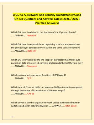 Preview of WGU C172 Network And Security Foundations PA and  OA set Questions and Answers Latest (2026 / 2027)  (Verified Answers)
