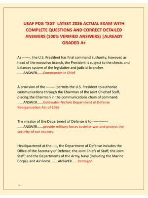 Preview image for USAF PDG TSGT  LATEST 2026 ACTUAL EXAM WITH  COMPLETE QUESTIONS AND CORRECT DETAILED  ANSWERS (100% VERIFIED ANSWERS) |ALREADY  GRADED A+