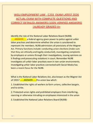 Preview image for WGU EMPLOYMENT LAW - C233  EXAM LATEST 2026  ACTUAL EXAM WITH COMPLETE QUESTIONS AND  CORRECT DETAILED ANSWERS (100% VERIFIED ANSWERS)  |ALREADY GRADED A+